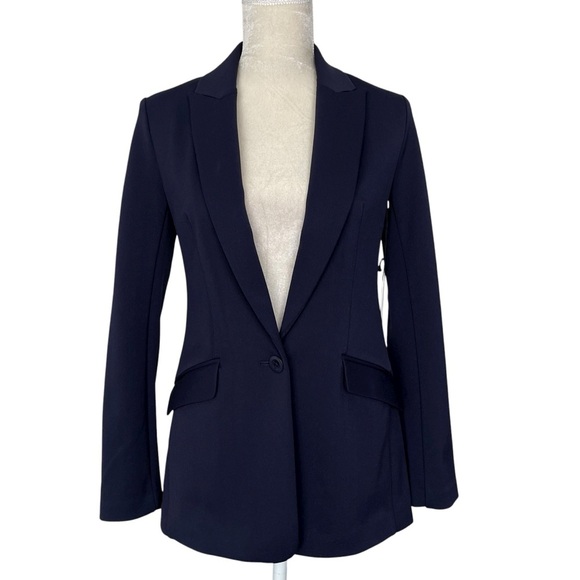 Express Tailored Ponte Knit Blazer Women’s Size XS Stretchy Navy Blue Career